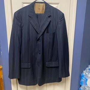 Pino Baldini Super 120s Mens Suit 44L Blue Stripe 38Wx 44L Pleated pants